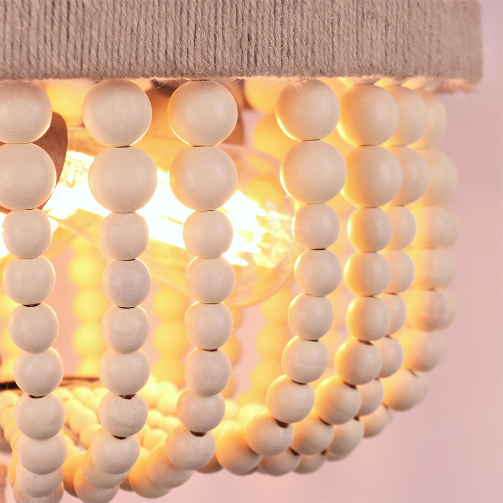 Retro round E27 LED adjustable height wooden bead ceiling chandelier lamp(WH-CI-147)