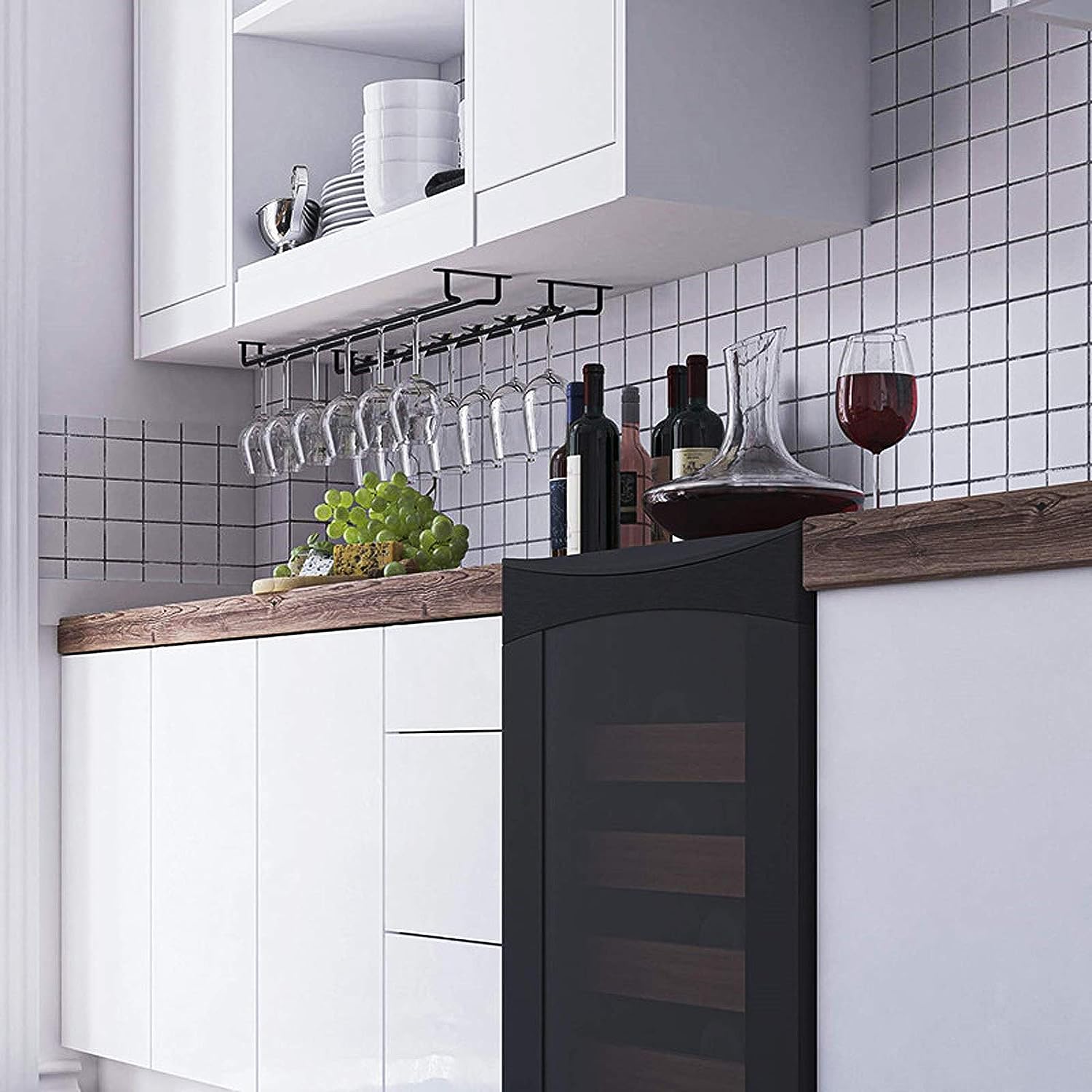 15.8-Inch Long Wine Glass Rack Under Cabinet Stemware Storage Holder with Screws
