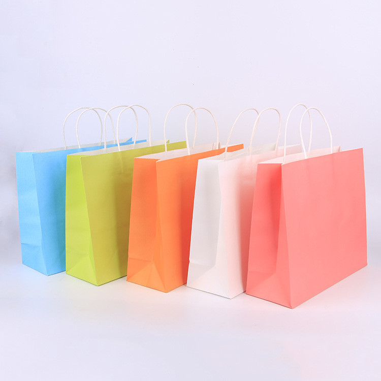 Assorted Color Middle-Size Kraft Paper Bags With Handle Gift Bag For Wedding Party Favor Decorations