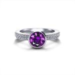 Floral Amethyst Ring In 14k White Gold, 6x8mm Amethyst, Diamond .06cttw