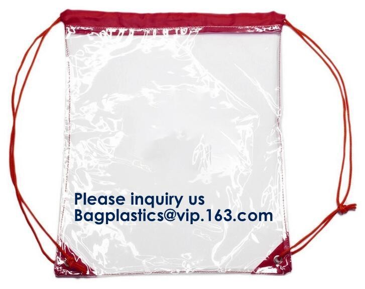 Transparent PVC Drawstring Bag With Colorful Rope,Clear PVC drawstring bag with gold string,Pvc Strips Printing Gift Pac