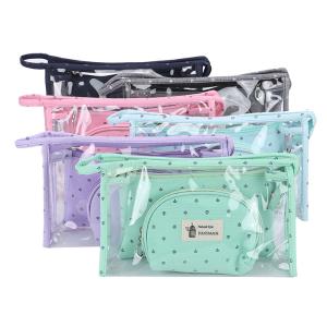 Wholesale 9.6''X3''X5.9'' 3 Piece Clear PVC Toiletry Bag Waterproof Cosmetic Bag from china suppliers