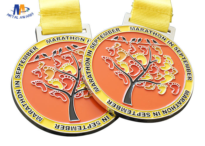 Durable Custom Marathon Medals Die Struck With Soft Enamel Glitter Color