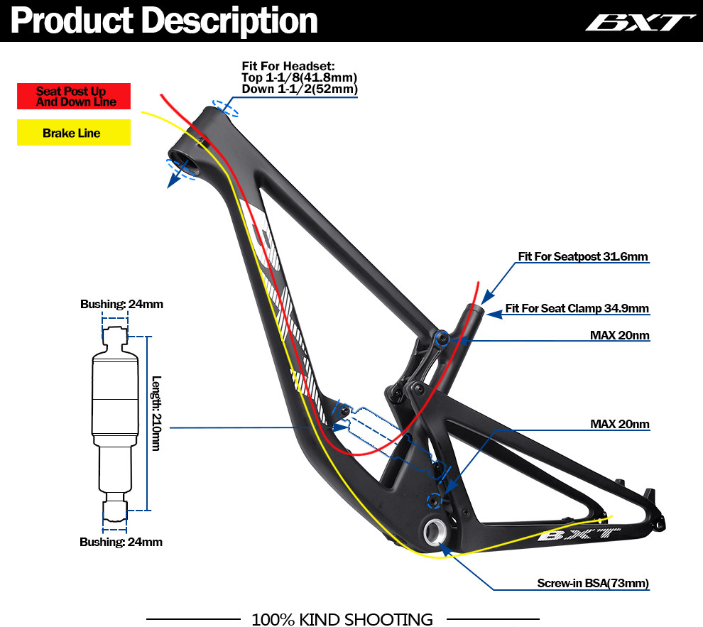 VPP Full Suspension Full Carbon MTB Frame AM Frames 29er Boost Disc Brake