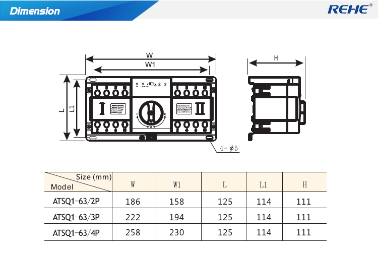 RHQ1 single phase changeover switch63A Dual Power Automatic transfer Switch