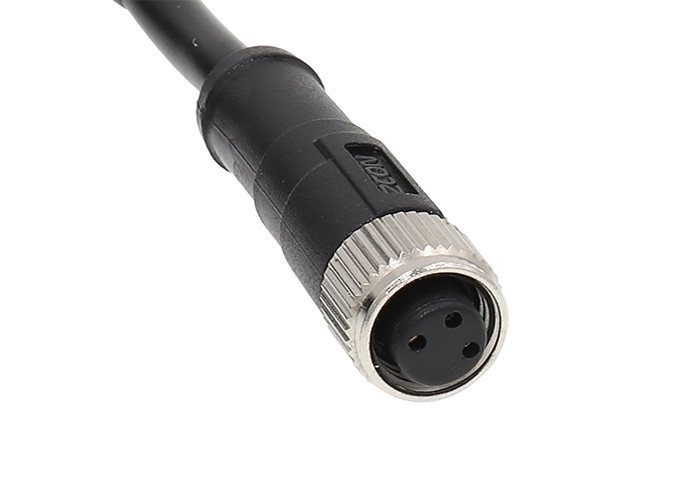 IP67 waterproof straight M8 round metal head cable assemblies with 3 core, 3 contacts circular female for industry