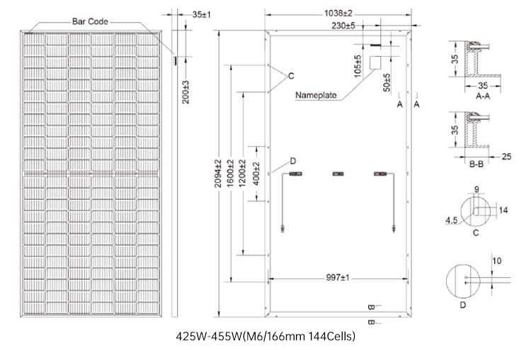 Half Cell IP67 Grade A Waterproof Home Solar Panel System 450W 166Mm