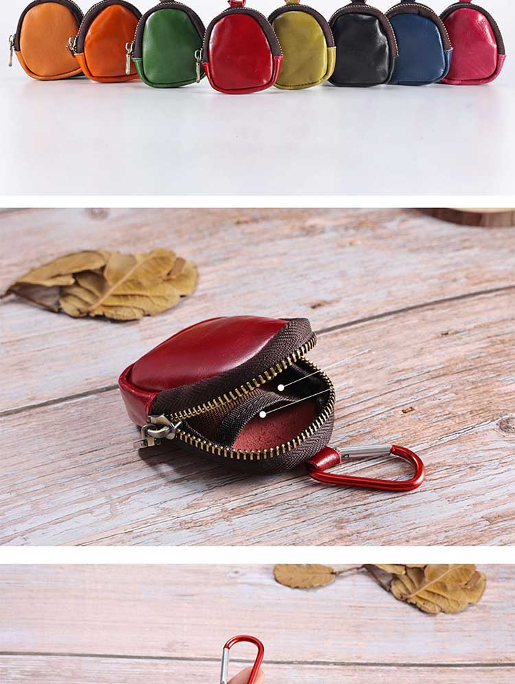 Unisex Daily Life Genuine Leather Mini Earphone Shell Keychain with Carabiner Hook