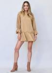 100% cotton scoop neck khaki dress with frayed detailing