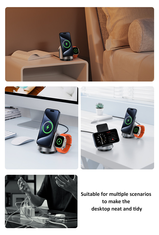 15w Magsafe Charging Dock 3 In 1 With Hidden Watch Charger And Ambient Lights