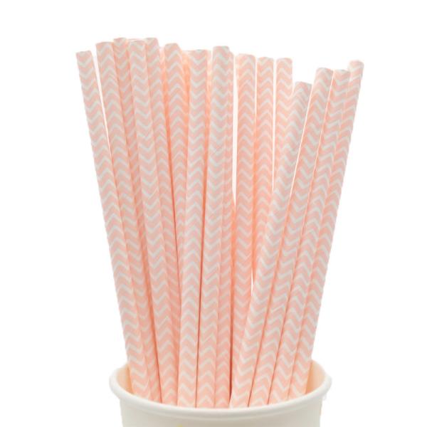 146 6mm Chevron Pink And White Striped Biodegradable Paper Straws For Celebratio