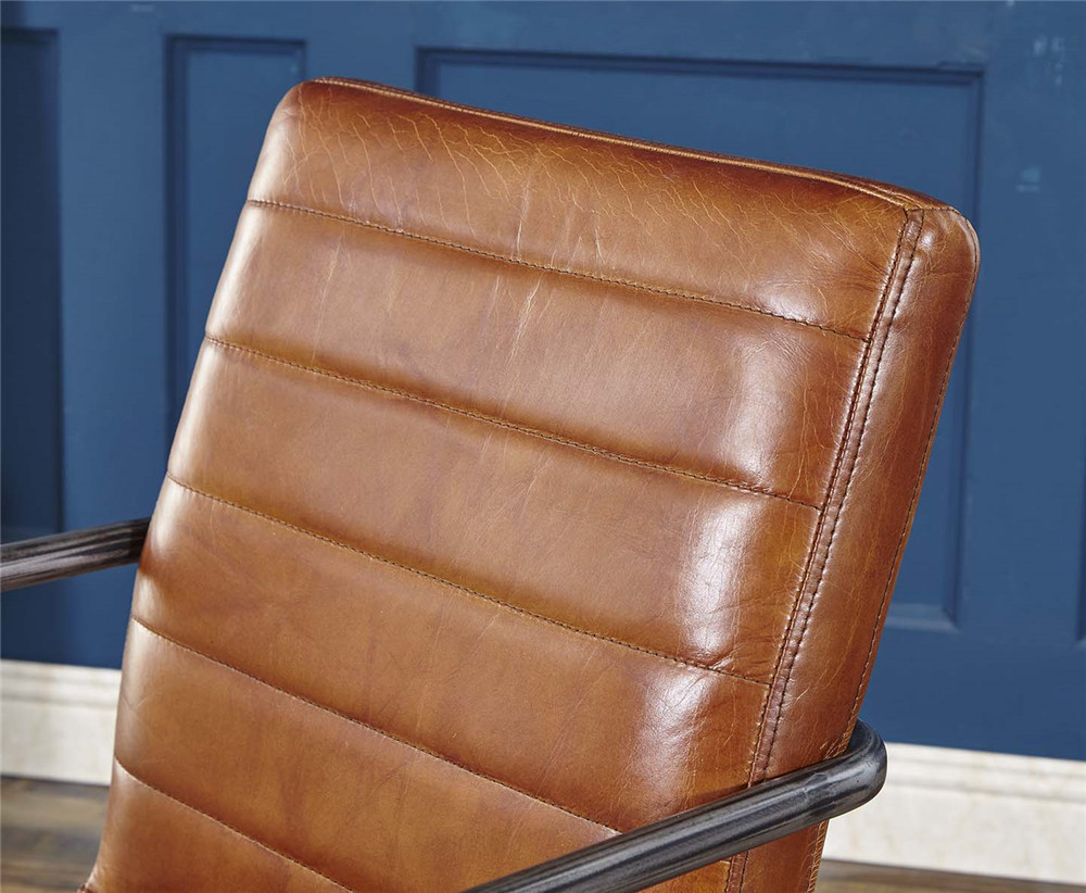 Vintage Real Leather Dining Room Chairs Light Brown Color Seater Long Service Life