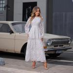 Embroidered Long Sleeve Lace Maxi Dress Plain Pattern For Wedding