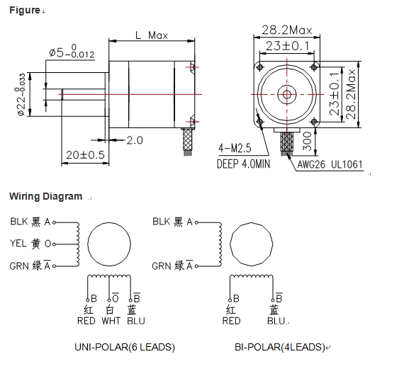 NEMA11 BY28HS41-044 6N,cm 0.35A 4wires stepper motor low speed