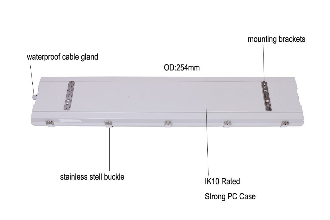 100W 3500K 4FT LED Vapor Tight Light Fixture with Transparent Polycarbonate Diffuser