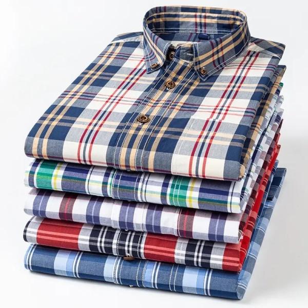 Wholesale Carbon Ground Plaid Shirt Long Sleeve Check 100% Cotton Men Shirts