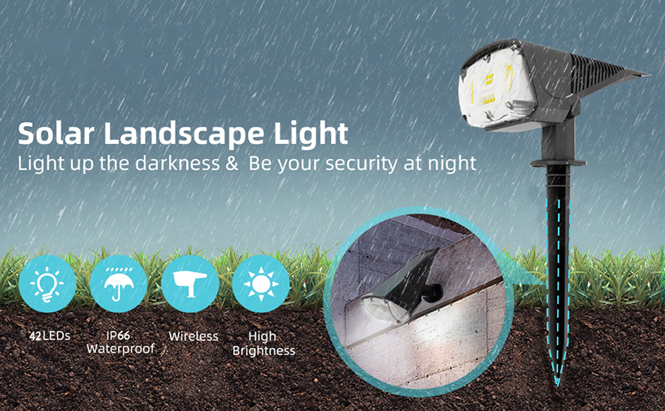 IP55 1.5W Outdoor Solar Landscape Spotlights , 200LM Solar Outside Security Lights