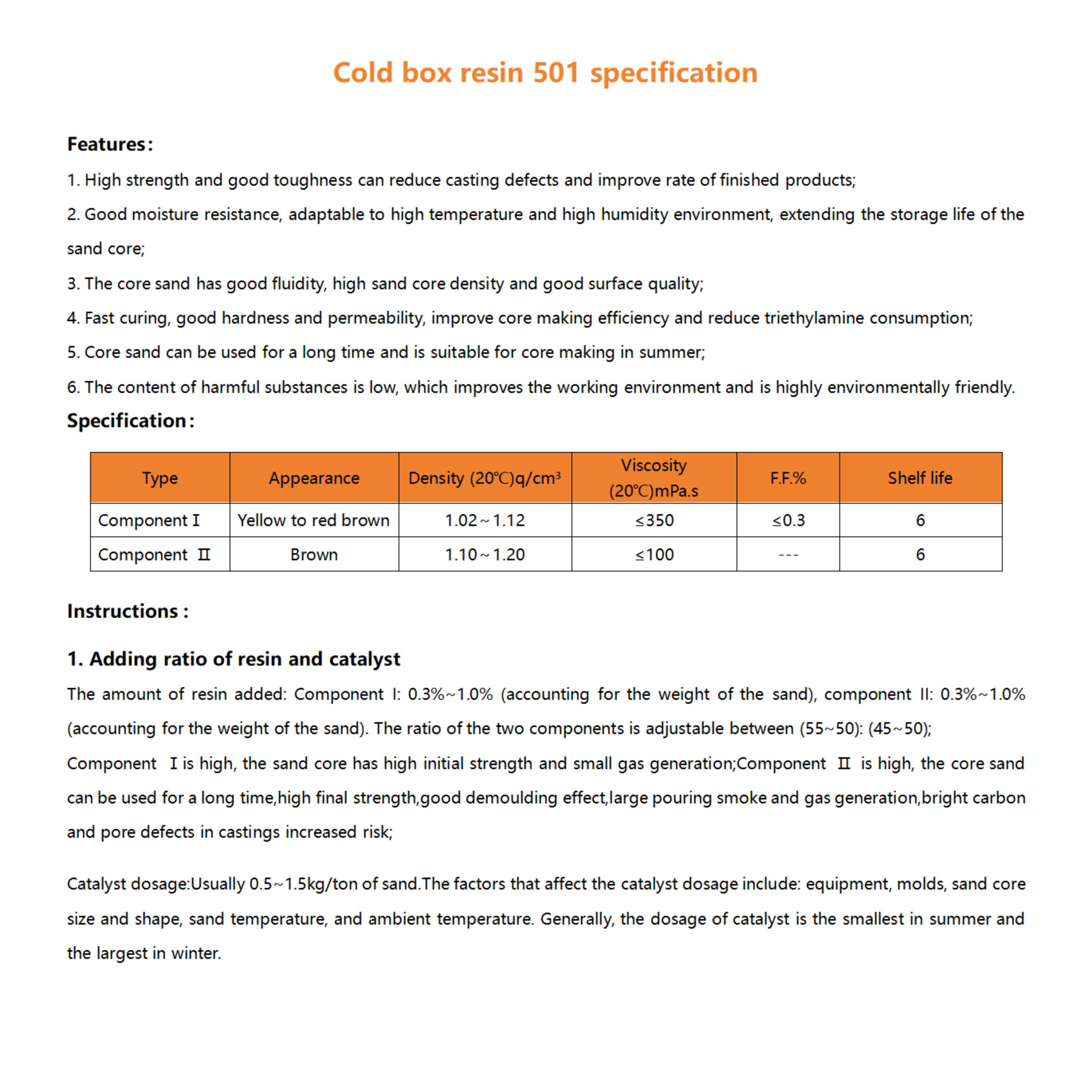 Cold Box Resin for Sand Casting in Foundry Amine Resin MF C5H6O2 CAS No. 25212-86-6