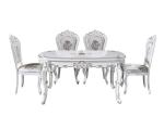 Elegant Solid Wood White Minimalist Dining Table , Carving Dining Table Set
