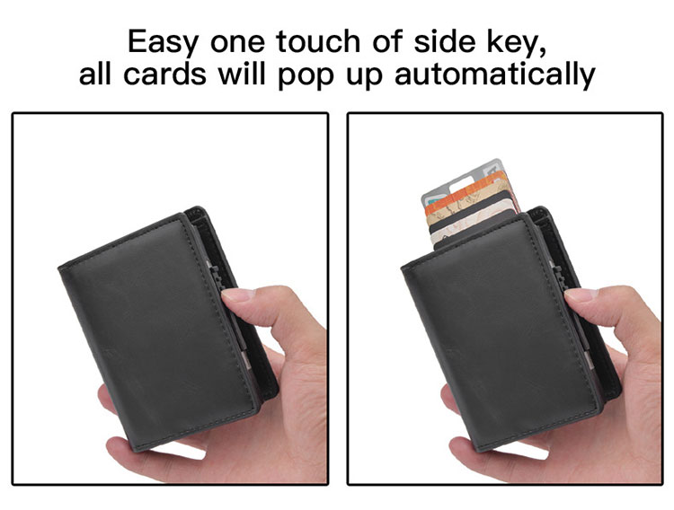 PU Leather Pop Up Rfid Push Slim Minimalist Metal Business Credit Id Wallet For Men With Gift Box Card Holder