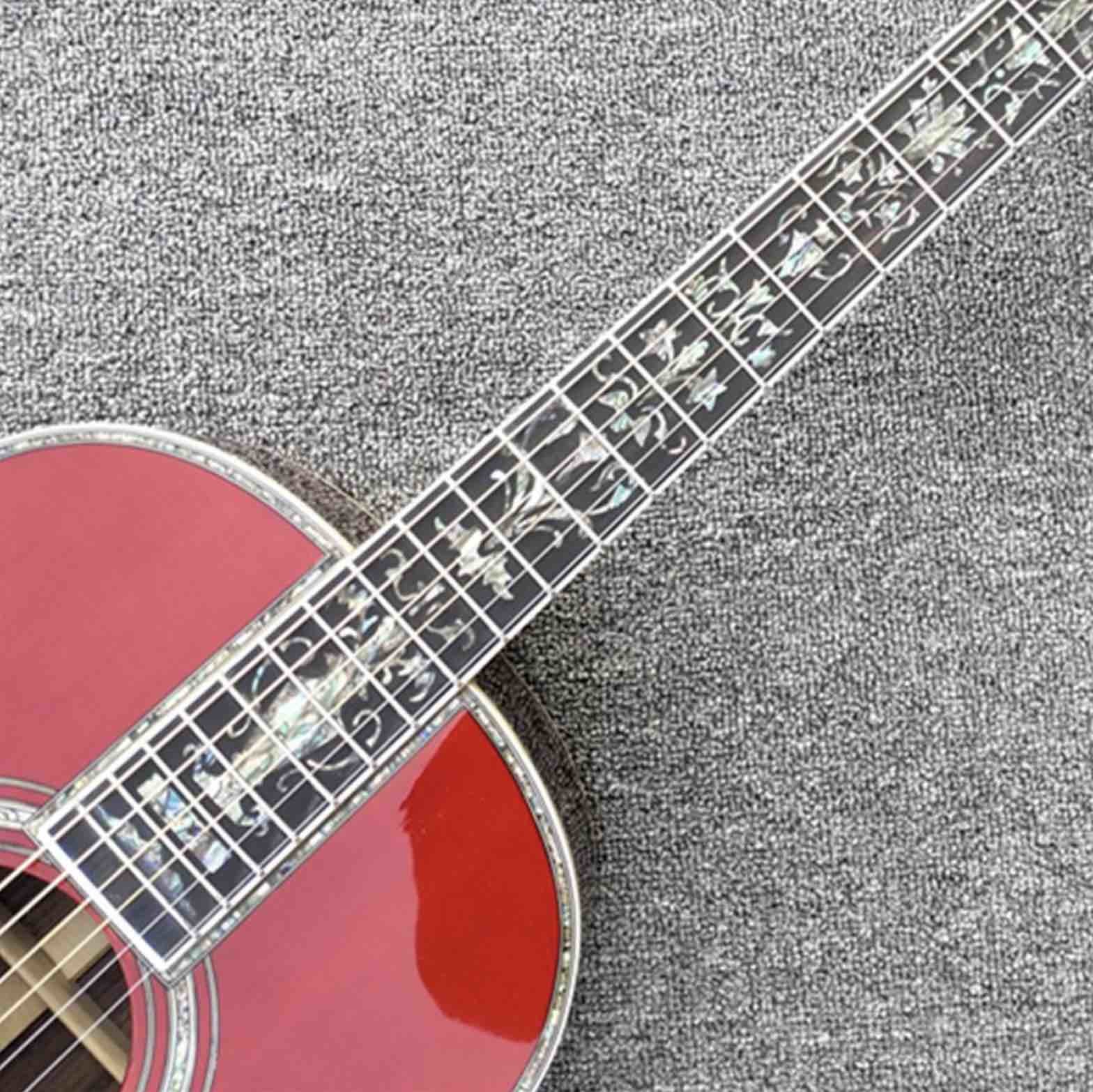 100% All Real Abalone Ebony Fingerboard OOO45s Acoustic Electric Guitar in Wine Red