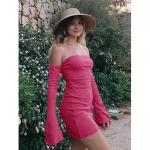 Sexy Dress Fashion Solid Color Elegant Flared Sleeve Mini Short Backless Knitted