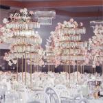 Gold Metal Flower Stand Wedding Outdoor 80cm Large Crystal Table Tree Centerpiec