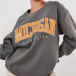 Plain Cotton Crew Neck Jumper Womens Grey Graphic Sweatshirt