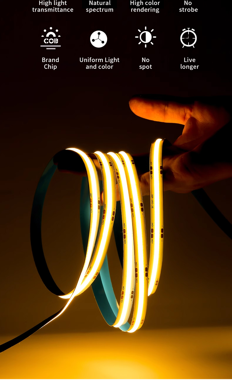 Colorful Home Holiday Lights 24V RGBCW Addressable Cob LED Strip with Controller and 6000lm