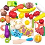 Colored 19cm Wooden Fruit Cutting Set Toy Kid Education