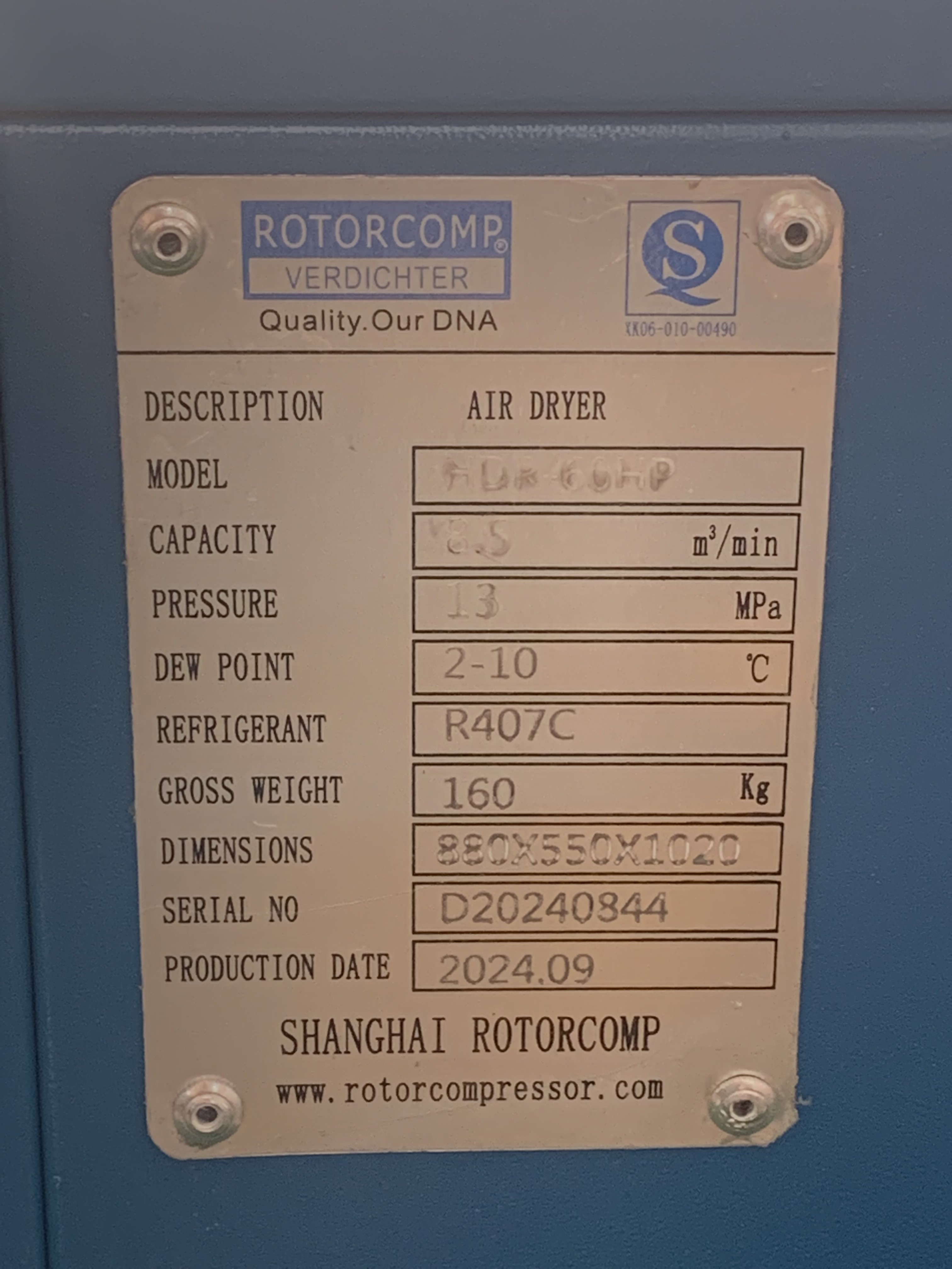 Fully Automatic HDR-60HP High-temperature Air-cooling Eco-friendly Refrigerated Air Dryer