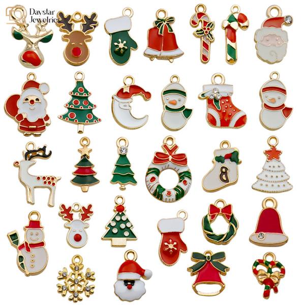 Gold Plated Enamel Christmas Charms For Jewelry Making Earrings Necklace