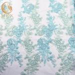 MDX Mint Green Pattern Lace Fabric 91.44 Cm Length Tulle Beaded Embroidered