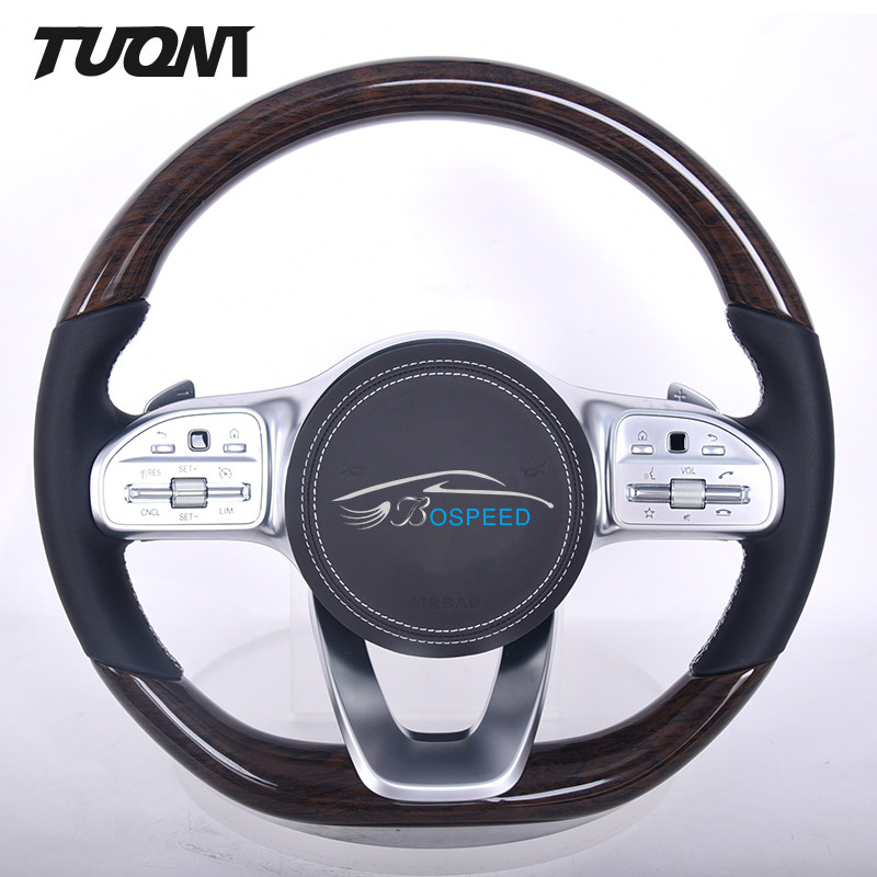 Custom Wooden Steering Wheel Mercedes Benz Black Smooth Leather