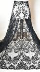 Black Floral Embroidery Alencon Lace Fabric With Beads , Ivory Wedding Lace
