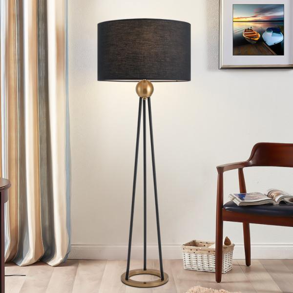 American Retro Floor Lamp For Living Room Black Fabric Shade Nordic Villa Hotel