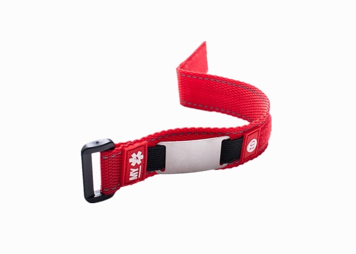 Red Color Sports Identity Bracelets , Good Fabric Custom Velcro Wristbands