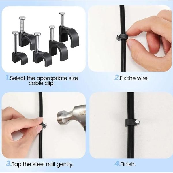 Black Polyester 9mm Nail Plastic Cable Clips For Wire Management