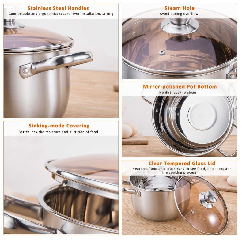 Wholesale Top Seller Kitchen Cooking Ware Hot Pot Induction Stainless Steel Cookware Soup Pot