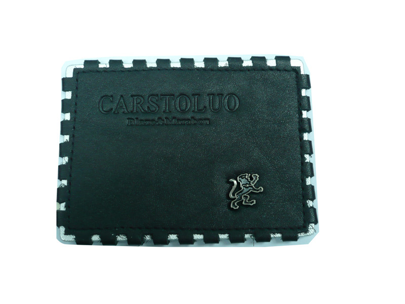 OEM Promotional Black Embossed Leather Patches / Labels Die Cast Nickel Free Plating