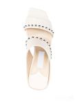 White Lambskin Ladies Block Heel Sandals Metallic Dome Rubber Outsole