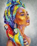 6 Color Print Method African Women Art Handmade Thick Paint Oil Painting for
