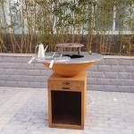Corten Steel Wood Charcoal BBQ Grill With Removable Ash Catcher