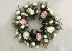 Wholesale Vivid 50cm Faux White Pink Flower Wreath With Leaves from china suppliers
