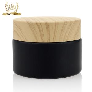 Wholesale 50g Cosmetic Packaging Set Bamboo Screw Cap Black Matte Glass Jars from china suppliers
