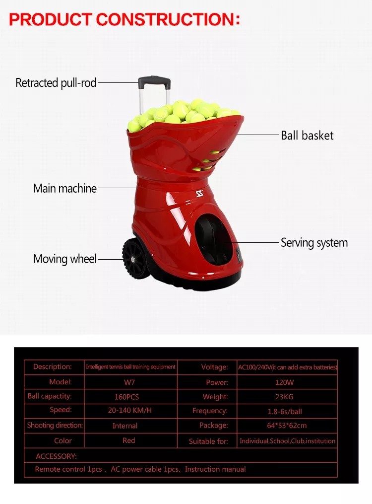120W BV Certificate Red Tennis Self Training Machine Adults Kids Use