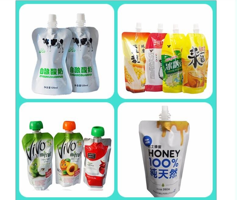 Laminated Plastic Refillable Fruit Juice Package Own Logo Custom Drinking Water Plastic Pouches With Spout/Nozzle