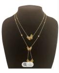 18K Gold Plated Stainless Steel Jewelry Double Chain Pink Zircon Butterfly