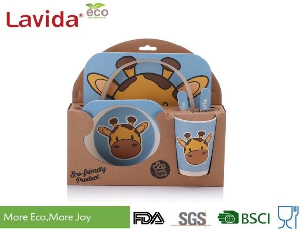 Biodegradable Children's Bamboo Dinnerware Colorful Cartoon Giraffe Animals