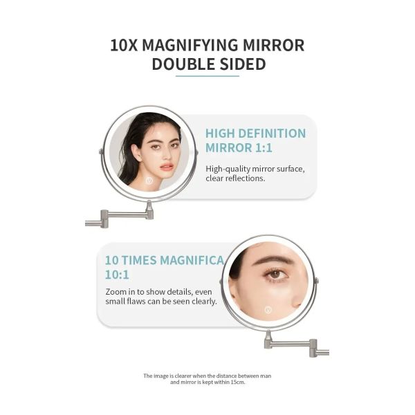 8 Inch Chrome 10x Magnifying Double Side USB Charging Bathroom 3 Color Makeup Mirror lamp(WH-MR-82)